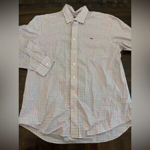 Vineyard Vines Whale Shirt Men’s Large 100% Cotton Blue Red White Button Up